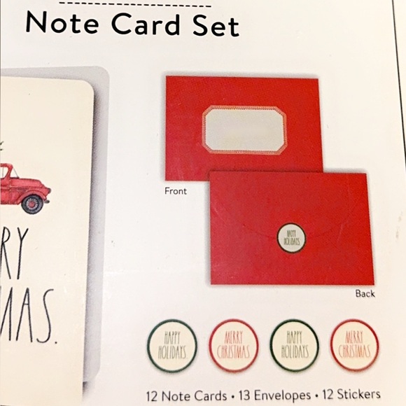 NWT Rae Dunn Merry Christmas Note Card Set 12 Cards 13 Envelopes 12 Stickers - Picture 9 of 9